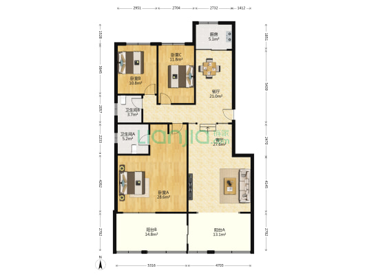 塞纳维拉花园 3室2厅2卫 136平方