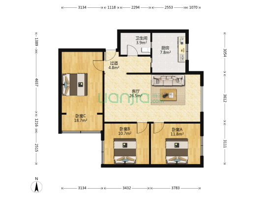 方园小区 3室1厅1卫 111平方