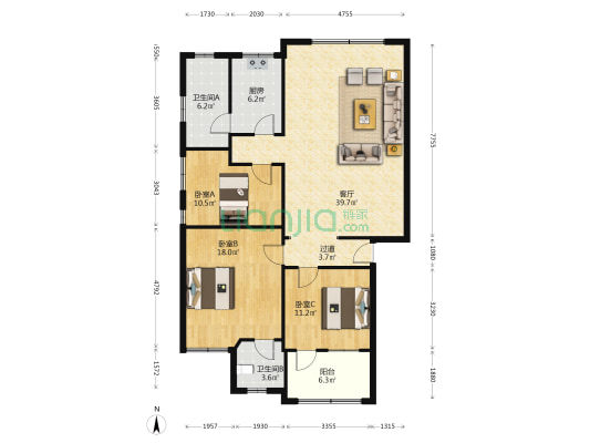 福满楼 3室1厅2卫 127平方