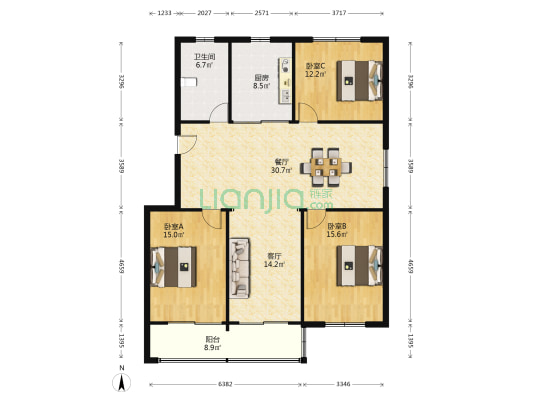 新华佳园 3室2厅1卫 134平方