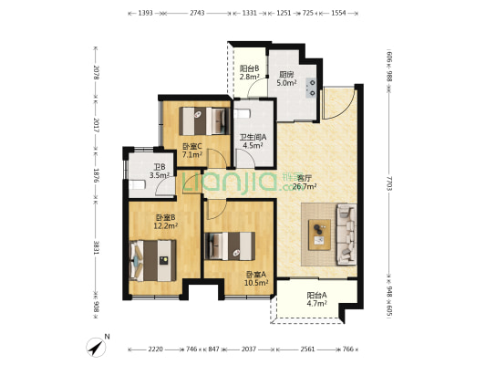 保利奥体大都汇 3室1厅2卫 97平方