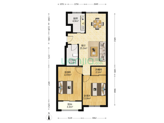 颐和家园东区 2室1厅1卫 89平方