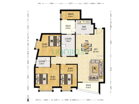 东湖名居 3室1厅2卫 136平方