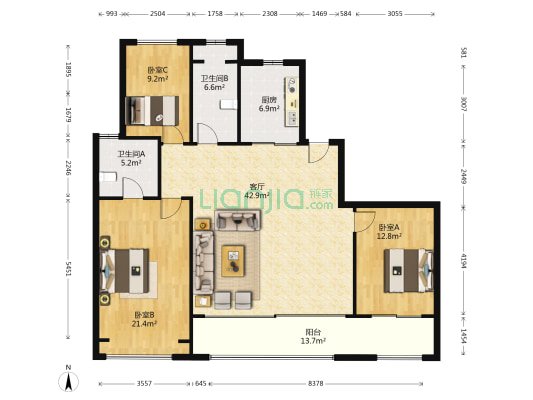 芯汇都市景苑 3室1厅2卫 155平方