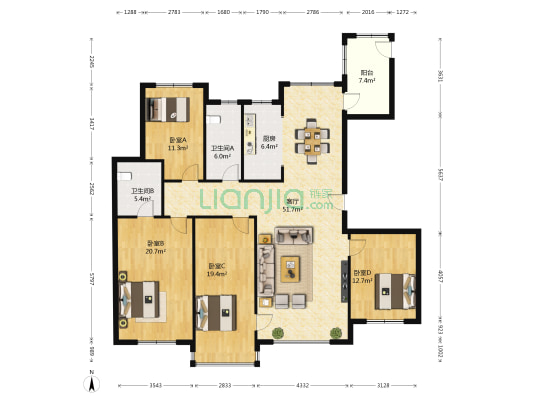 泰莱首园 4室1厅2卫 183平方