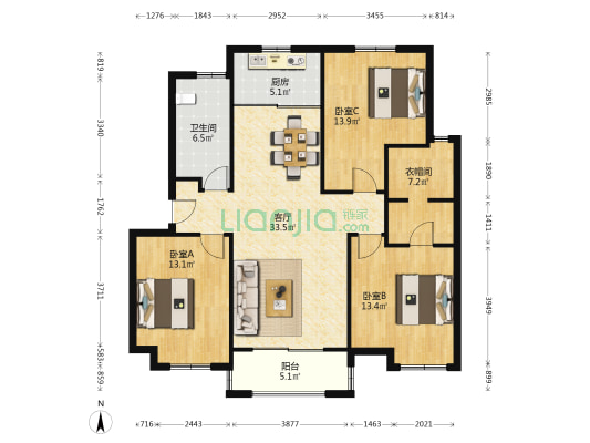 杨山雅苑 3室1厅1卫 112平方