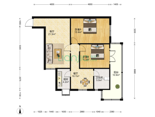 热电小区西区 2室2厅1卫 90平方