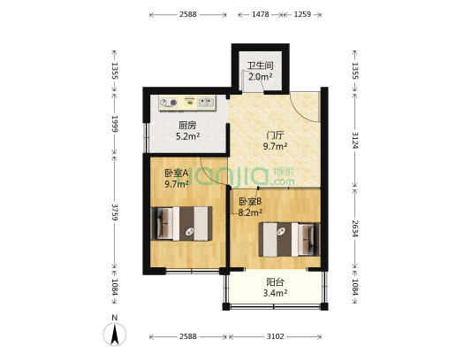八一路（新起屯商圈） 2室0厅1卫 44平方