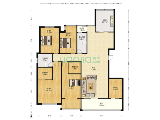 天玺名座 4室1厅2卫 223平方