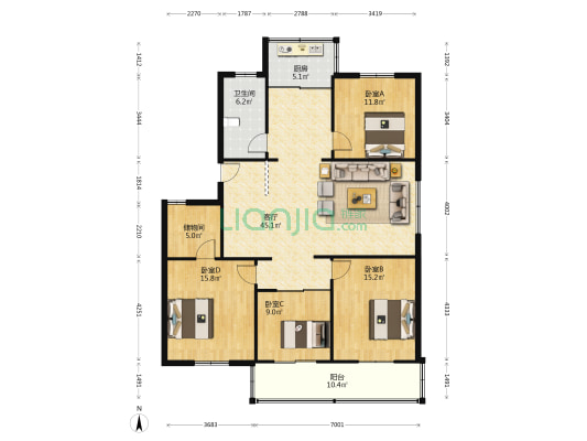 富康花园 4室1厅1卫 140平方