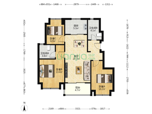 金地嘉悦湾 3室1厅2卫 93平方