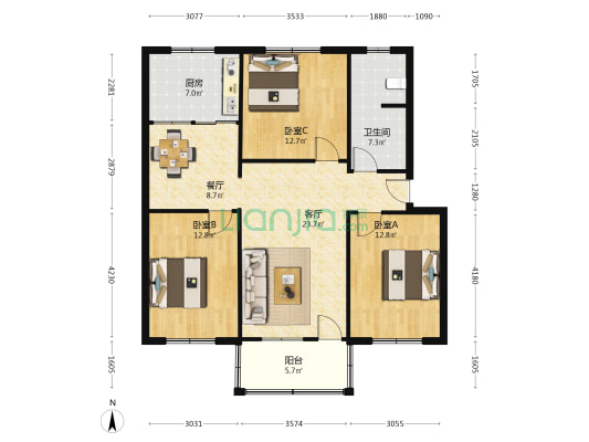 风光路三巷驿珠家属院 3室2厅1卫 110平方
