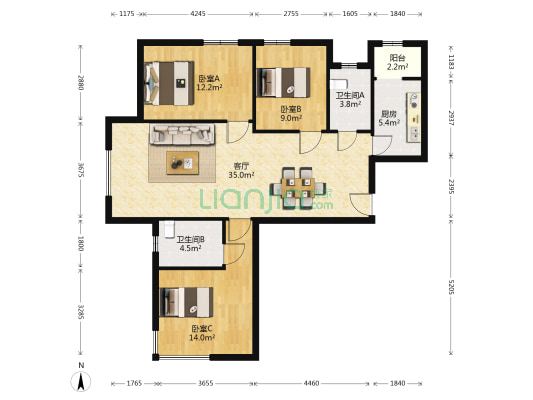 紫熙臺 3室1厅2卫 123平方
