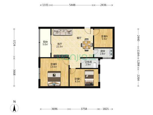 中臣花园 3室1厅1卫 72平方