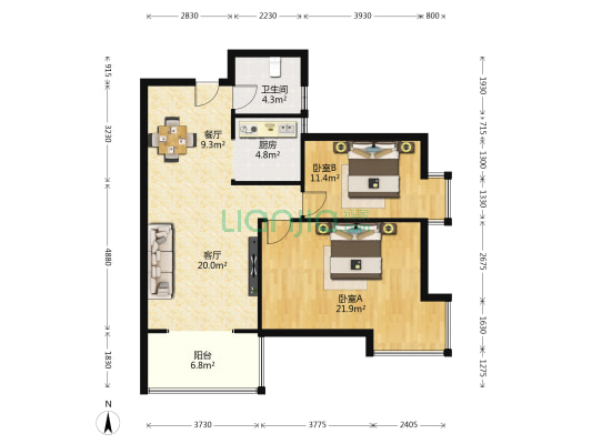 春江名仕公馆 2室2厅1卫 96平方