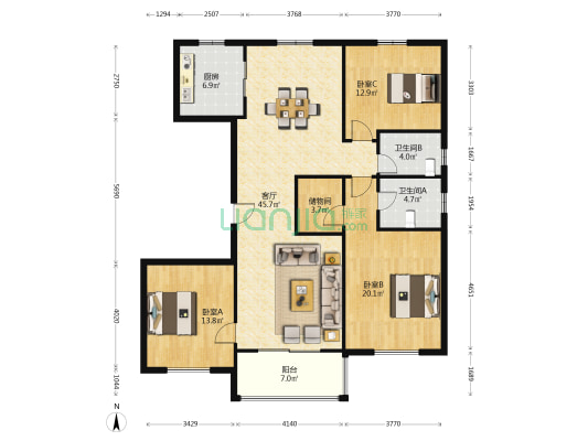 仁恒江湾世纪澜园 3室1厅2卫 155平方