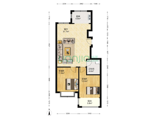 新海园米罗湾 2室1厅1卫 87平方