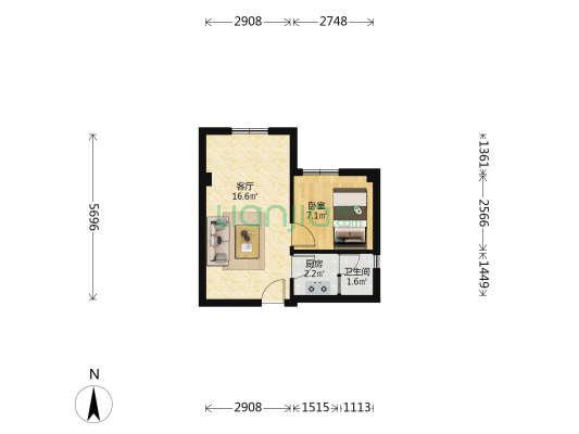 云霄楼 1室1厅1卫 34平方