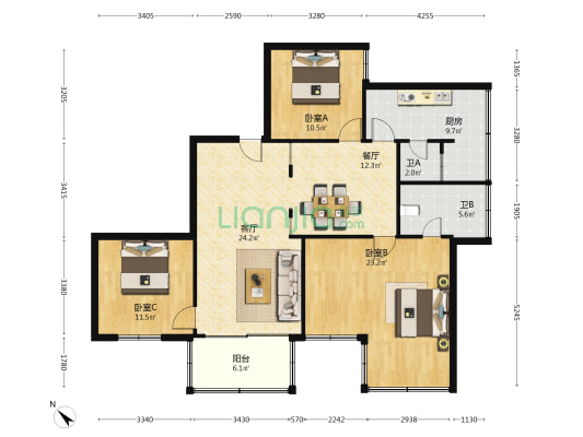 金丰苑 3室2厅2卫 130平方