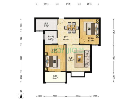 双裕世纪城 2室2厅1卫 86平方