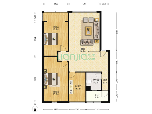 德缆小区 3室1厅1卫 110平方