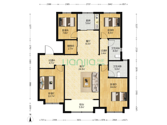 剑桥郡海棠园 4室2厅2卫 144平方