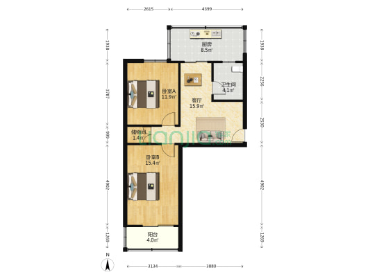 陕西省考古研究院家属区 2室1厅1卫 68平方