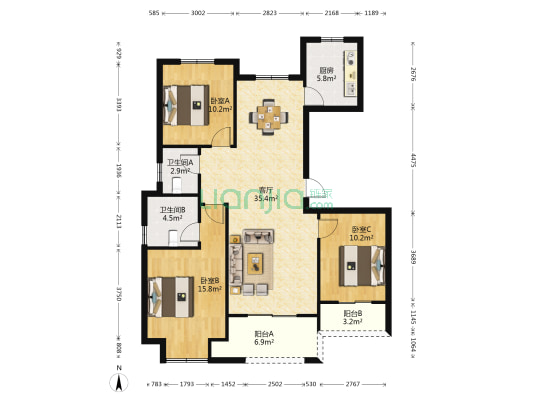 香桂院 3室1厅2卫 127平方