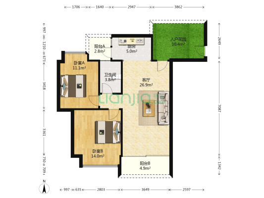 健逸天地 2室1厅1卫 90平方