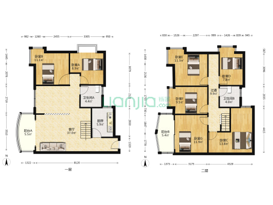 同辉经典大厦 7室1厅2卫 174平方