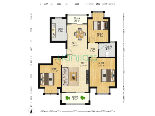 国际商务花园 3室2厅1卫 112平方