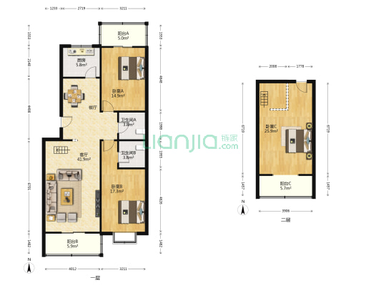 西花园小区 3室1厅2卫 120平方