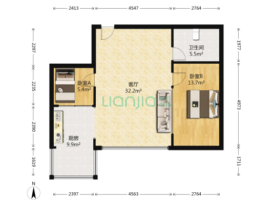 和平公寓 2室1厅1卫 90平方