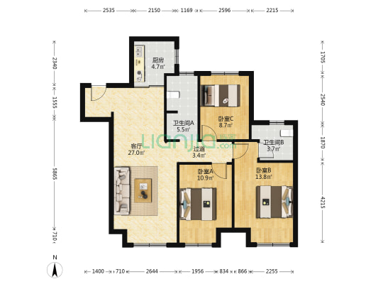 招商公园1872三期 3室1厅2卫 112平方