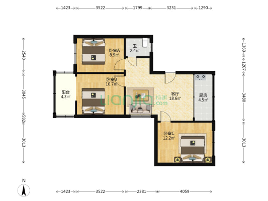 高升桥北街5号 3室1厅1卫 75平方