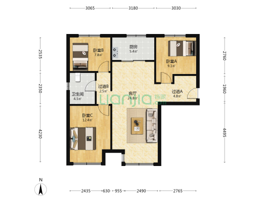 孔雀城—悦公馆 3室1厅1卫 84平方