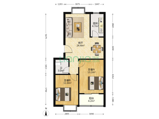 梅园小区 2室1厅1卫 80平方