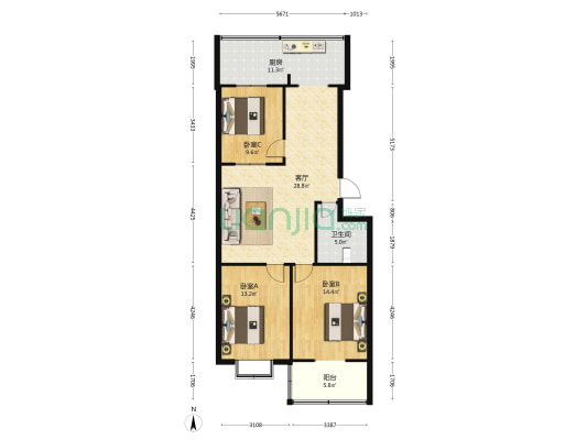 和平馨苑 3室1厅1卫 107平方