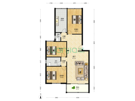 邮电大学教师公寓楼 3室1厅2卫 123平方