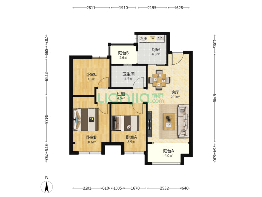 金地格林云上 3室1厅1卫 83平方