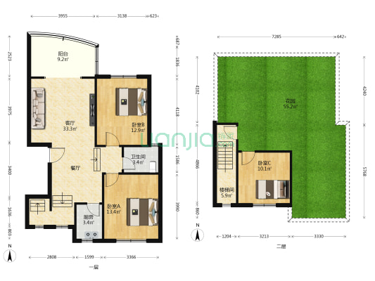 阳光上水康郡B区 3室1厅1卫 100平方