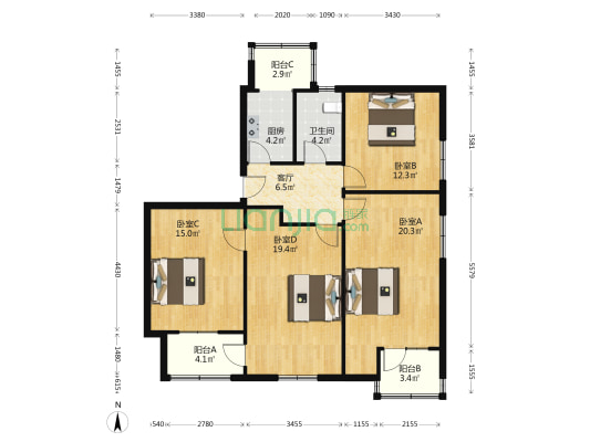 和平南路230号居民小区 4室1厅1卫 109平方
