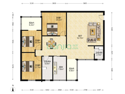 湖光市检察院家属楼 3室1厅2卫 122平方