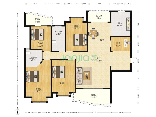 紫荆花园 5室1厅2卫 201平方