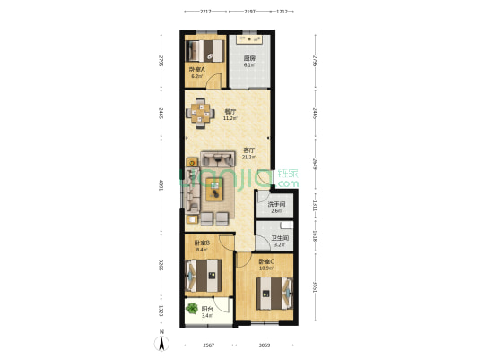 威东住宅 3室2厅2卫 91平方
