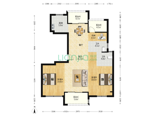 河姆渡国际花园二期 3室1厅2卫 115平方