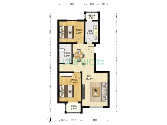 佟馨家园C区 2室1厅1卫 88平方