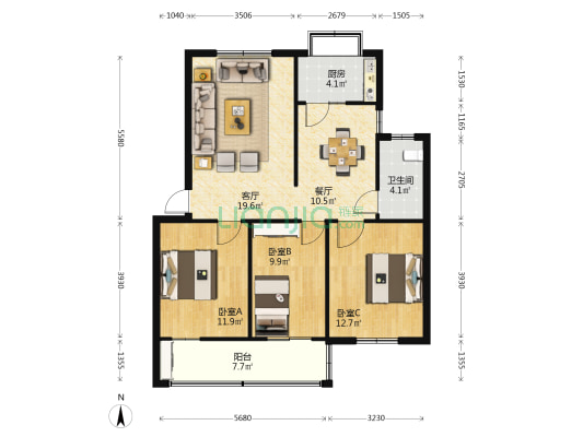老五中家属院东院 3室2厅1卫 94平方