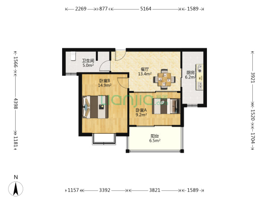 中和佳苑 2室1厅1卫 75平方