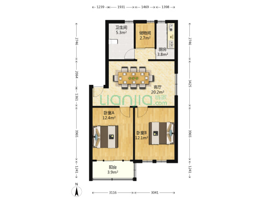 车站路33号 2室1厅1卫 83平方